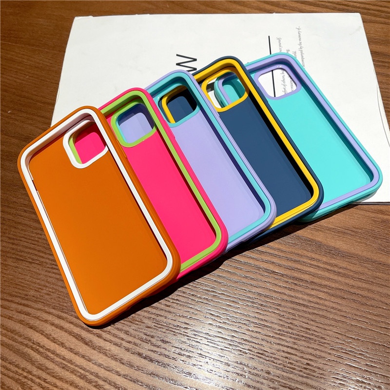 iPhone Case Liquid Silicone Skin Feel Three-in-One  for iPhone 11 12 pro max X XS MAX XR 7 8 plus Candy Color shockproof case