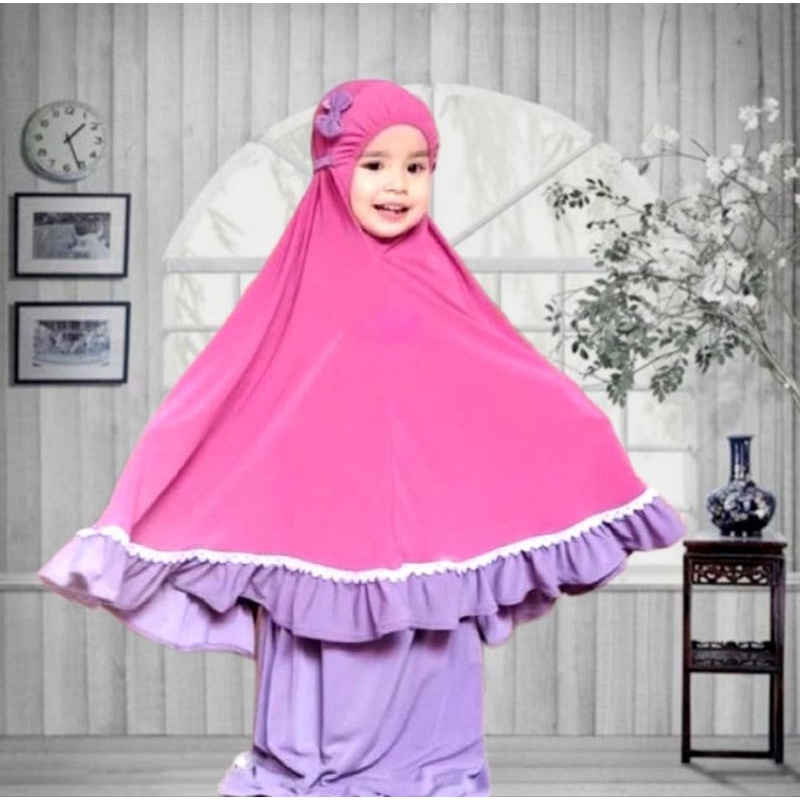 mukena anak motif pita dan renda usia 4-7thn jersey premium / mukena anak renda