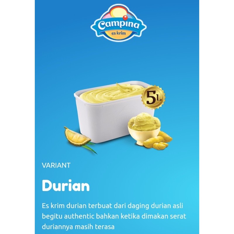 

Ice Cream Campina 5 Liter Durian - Es Krim Campina Durian