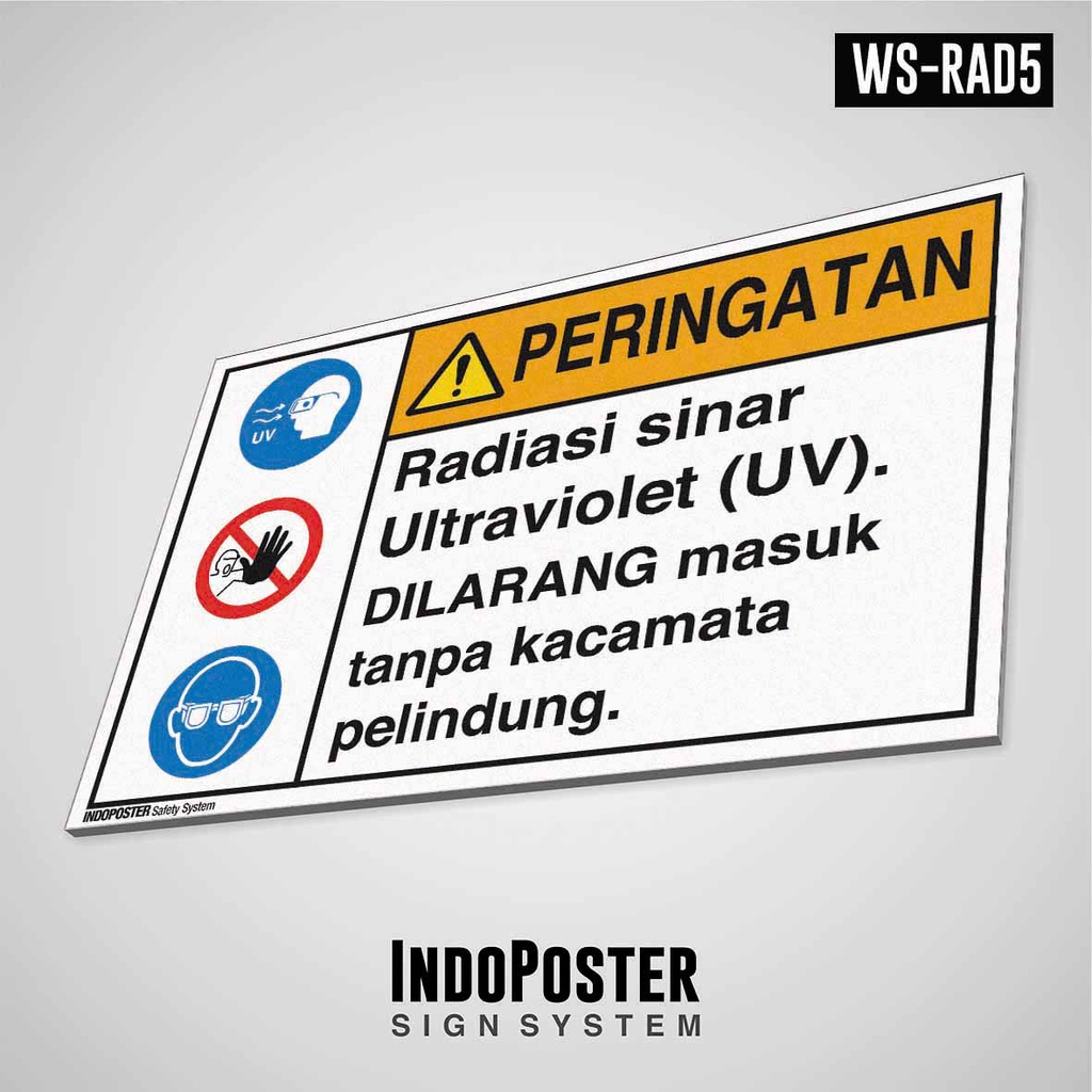 

Safety Sign Rambu K3 PVC ANSI Bahaya Radiasi Ultraviolet Wajib Kacamata
