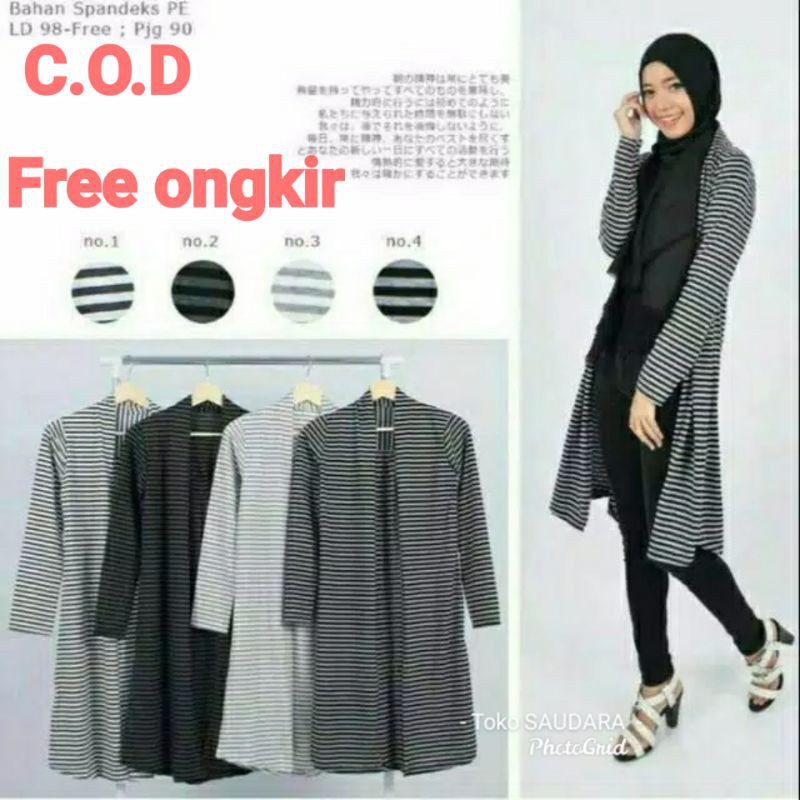 long Cardigan  wanita Monochorome (hitam/putih)