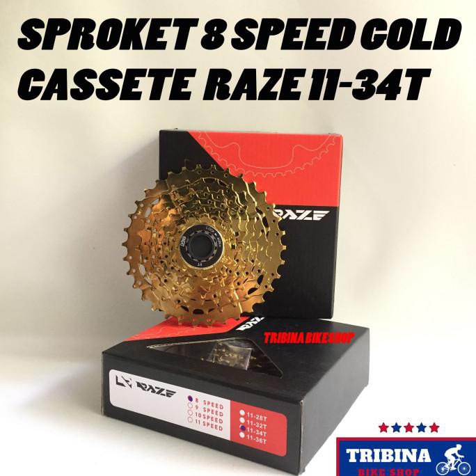 Sproket Sprocket Freewheel Raze 8 Speed 11- 34 T Cassete Gold Edition