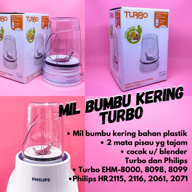 Mil bumbu kering turbo bahan plastik SHM 0192 bisa untuk blender philips 2061 2071 2115 2116