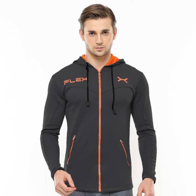 FJS-002AG Jaket sport fitness FLEX abu gelap