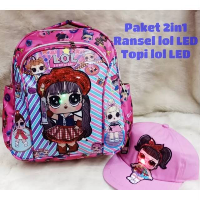 Tas lol bisa dan nyala gratis topi led