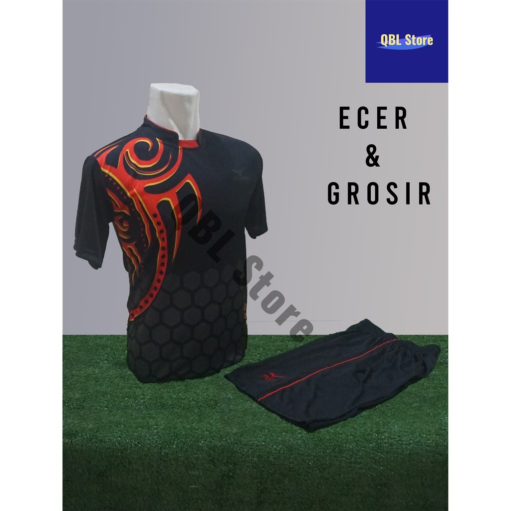 Baju Futsal Kaos Futsal Setelan Futsal Jersey Nke Mizuno Hitam Merah PRINTING Ecer Grosir