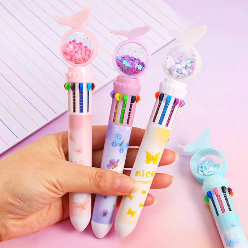 Bolpen Tekan Multifungsi Motif Kartun Kupu-Kupu Multi Warna Untuk Stationery Pelajar Butterfly