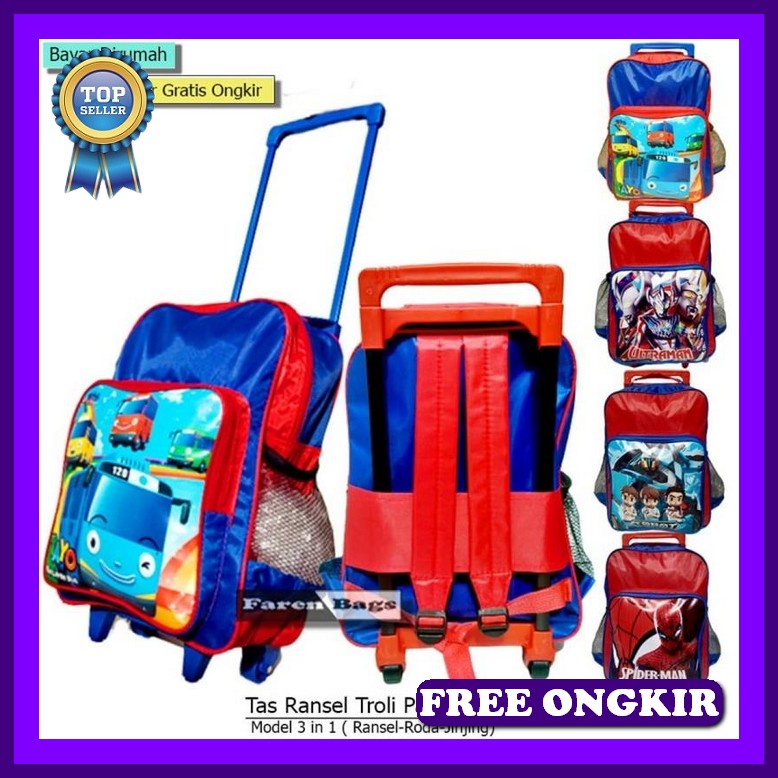 Tas Sekolah Troli Anak Tk / Tas Troli Anak Tk Cowo Superhero / Tas Dorong Anak Sekolah Tk Superhero 