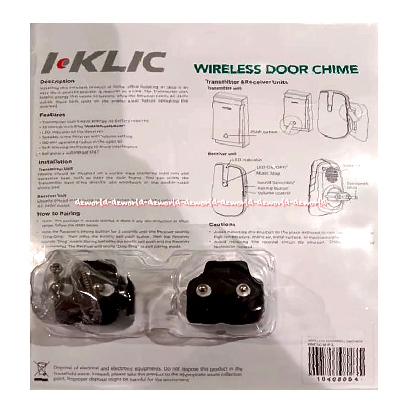 I-Klic Wireless Door Chime Bell Pintu Bel Tanpa Kabel Isi 2 Bel Pagar wairles Moztec  I-click I-Klic iKlic Iklik