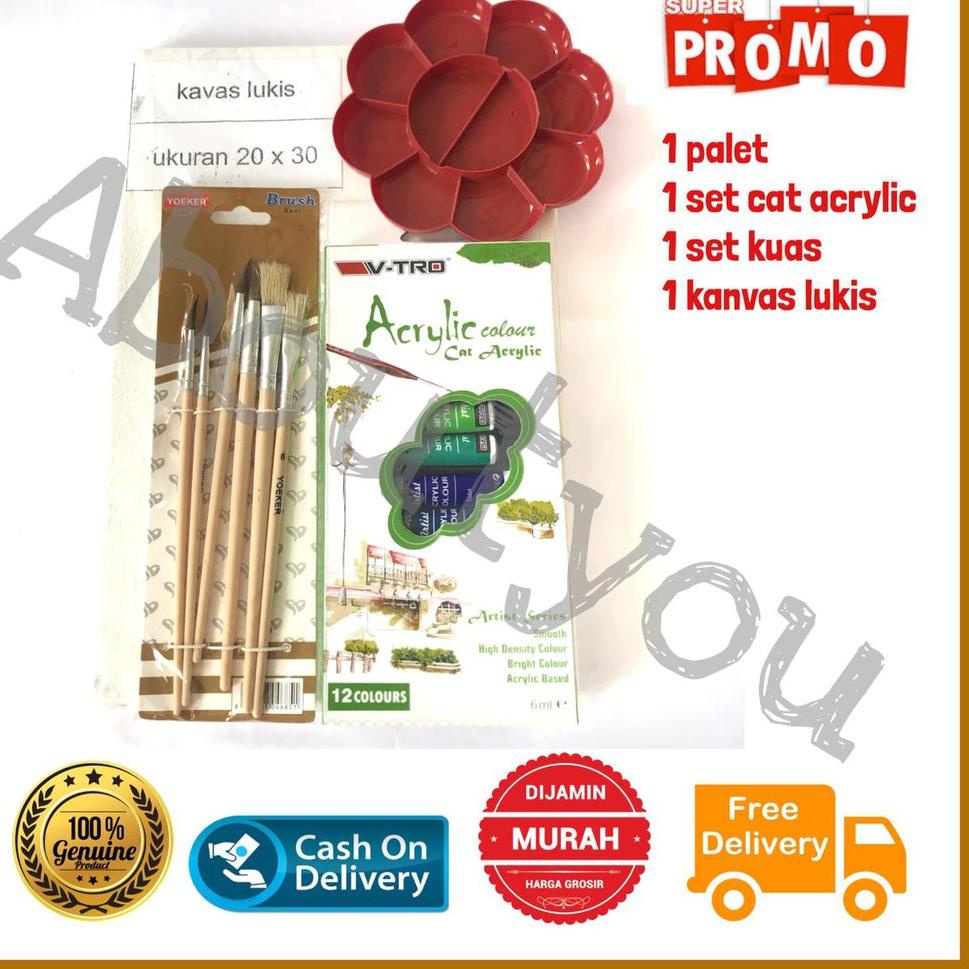 

[KODE IAI8P] PAKET LUKIS KOMPLIT 4 in 1 KANVAS Besar Cat Akrilik Palet Kuas Set Melukis Lengkap