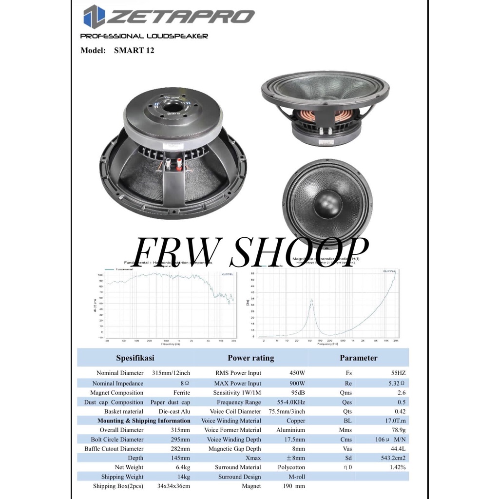 SPEAKER KOMPONEN ZETAPRO SMART 12 / ZETAPRO SMART12 ORIGINAL 900WATT
