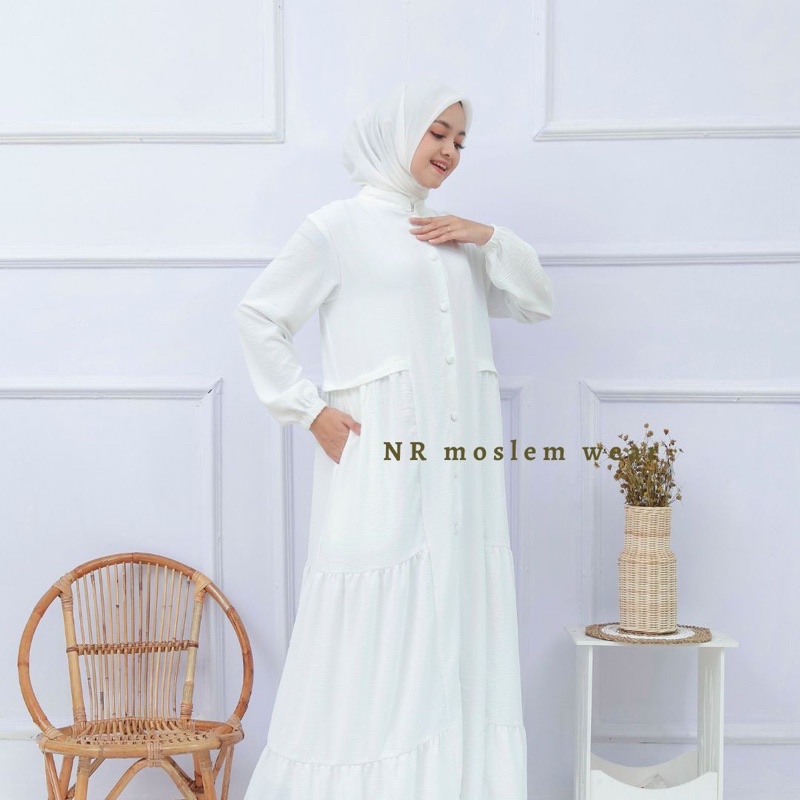 GAMIS ANNISA DRESS PUTIH WANITA HAJI UMROH , BAJU UMROH, GAMIS UMRAH PERLENGKAPAN HAJI UMROH