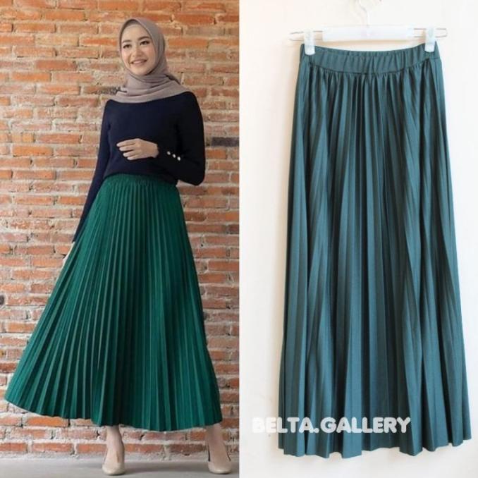 YUESHI Rok Plisket Lebar Import Bayak Warna