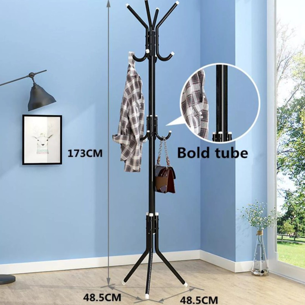 Stand Hanger Gantungan Baju Gantungan Tas dan Topi Coat Rack Bahan Pipa Baja Kuat &amp; Praktis