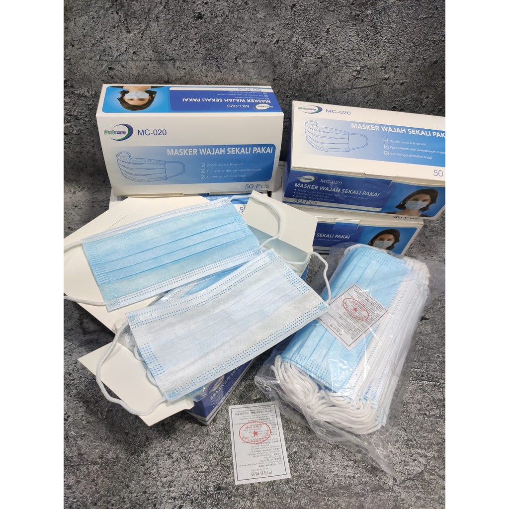 MASKER MEDIS MEDIOCARE 3PLY FACE MASK EARLOOP IZIN BNPN - ISI 50PC