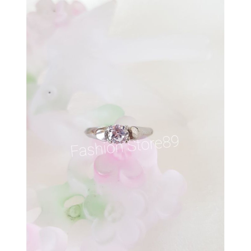Cincin permata Love titanium silver import antikarat selamanya fashion couple ring bestseller white
