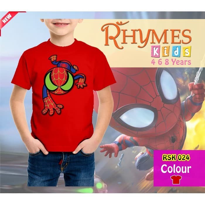 Kaos Anak Laki-Laki Spiderman Merah New Glow in the dark Baju Atasan Rhymes