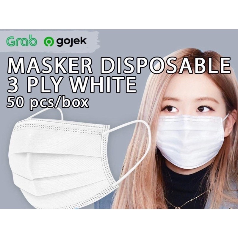 MASKER 3PLY PUTIH EARLOOP/MASKER DISPOSABLE 3PLY WHITE (50pcs)