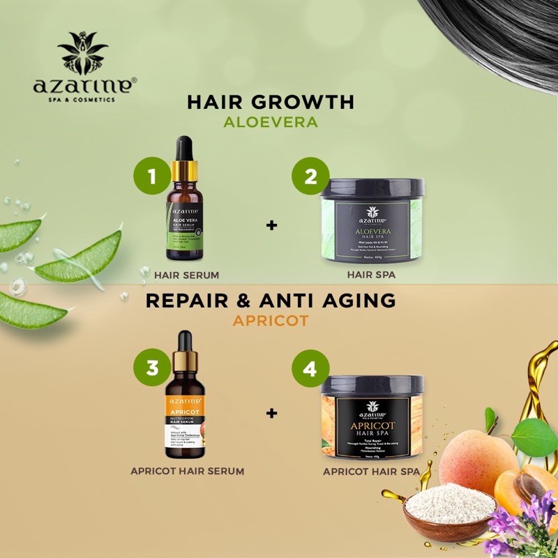 AZARINE HAIR SPA ALOE VERA & HAIR SPA TOTAL REPAIR APRICOT / AZARINE HAIR SERUM ALOE VERA & APRICOT