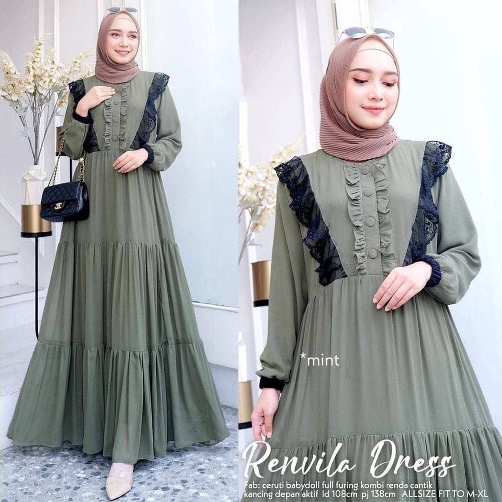 GAMIS WANITA RENVILA DRESS BL LD 110 CM PB 138 CM CERUTY BABYDOLL FULL PURING MIX RENDA KANCING DEPAN GAMIS WANITA TERBARU 2023 KEKINIAN MAXY DRESS WANITA JUMBO DRES CERUTY BABYDOLL PREMIUM MOTIF POLOS BAJU MUSLIM WANITA MODERN