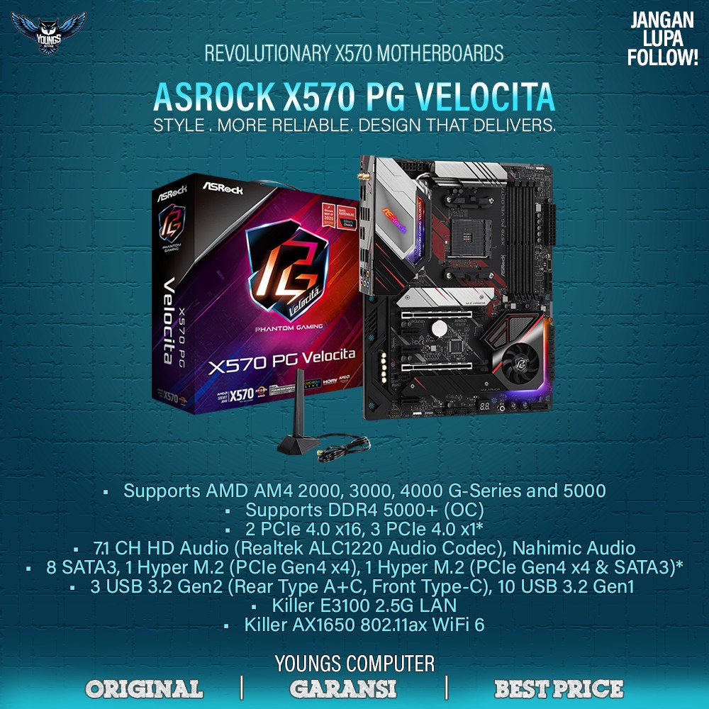 ASROCK X570 PHANTOM GAMING VELOCITA AM4 ATX DDR4 PG MOTHERBOARD AMD