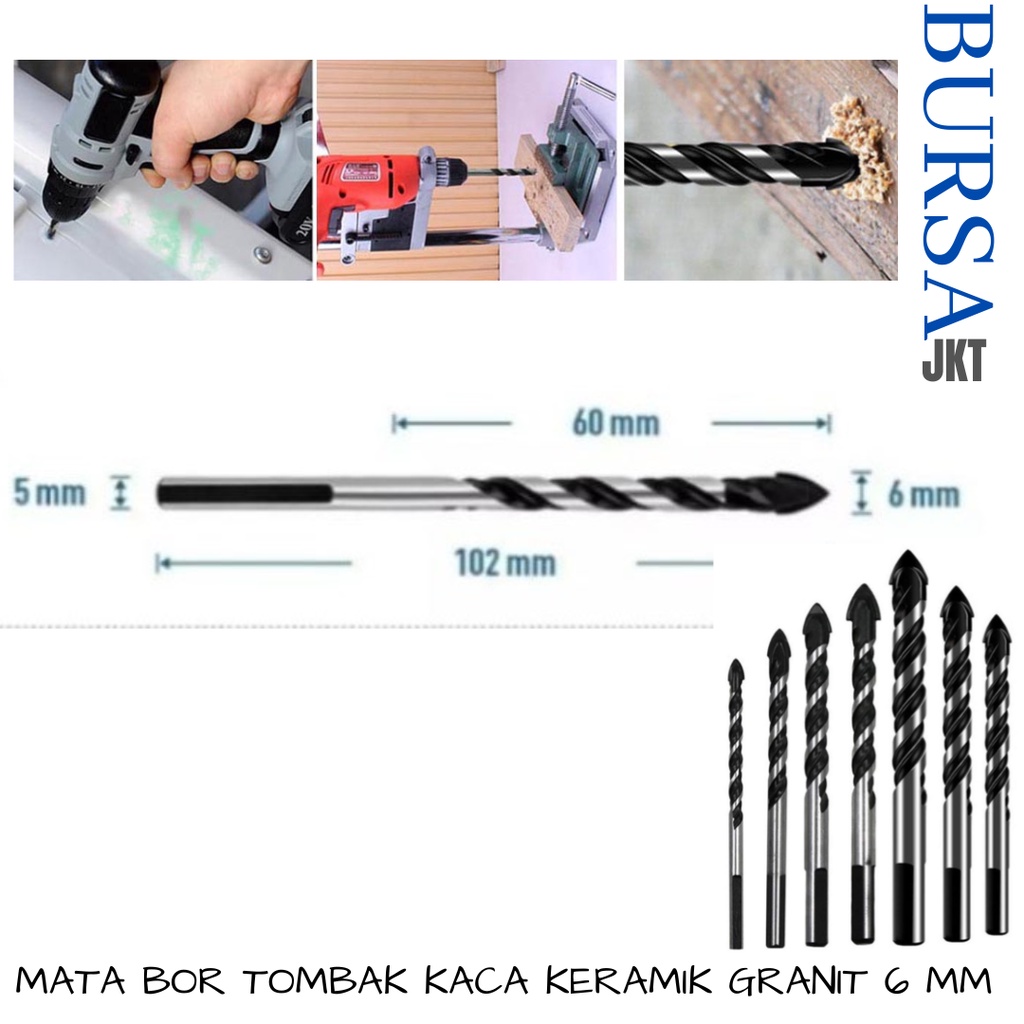 MATA BOR TOMBAK KACA KERAMIK GRANIT PORSELIN KACA SEGITIGA TILE DRILL BITS 4 - 12 MM