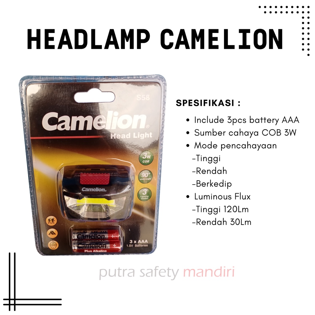 LAMPU SENTER KEPALA CAMELION 3W S58 PERLENGKAPAN APD DAMKAR SUPER TERANG