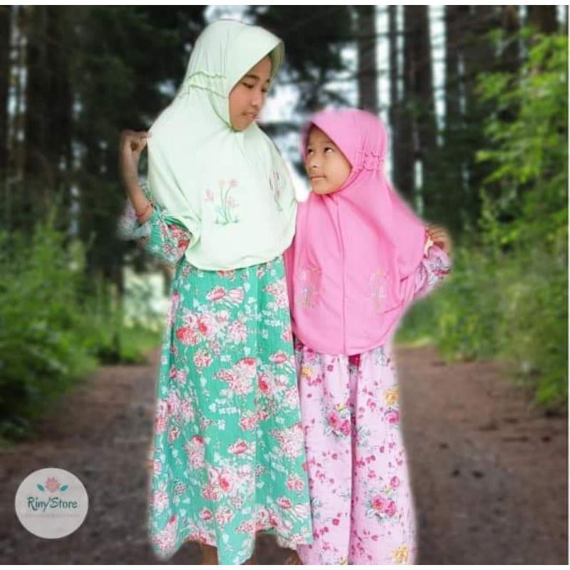 Hijab anak bergo bordir serut kain kaos