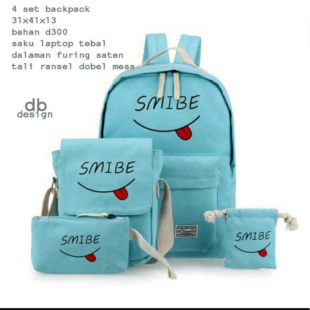  Tas  Ransel Sekolah  Anak Wanita Fashion Korea Smibe 4in1 