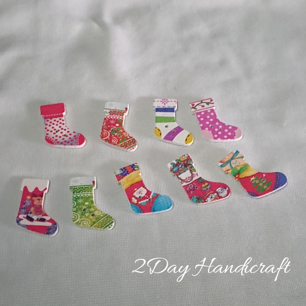 Kancing Kayu Variasi Natal - Kancing Natal - Manik Tema Natal - Kancing Kayu