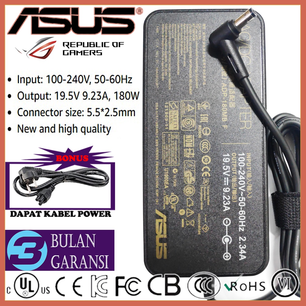 Adaptor Charger Casan Laptop Original Asus ROG Gaming G750 GL502VM GL502VS GL503 GL503GE GL503VD G75 G75VW G75VX 19.5V 9.23A 180W DC 5.5x2.5mm