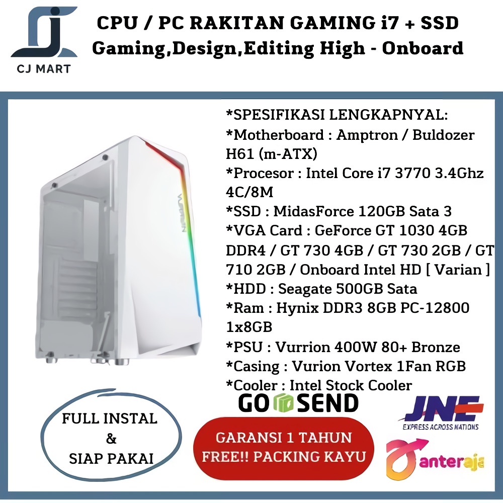 CPU / PC RAKITAN GAMING i7 + SSD Cocok buat Gaming,Design,Editing High - GT 1030 4GB