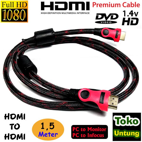 KABEL HDMI TO HDMI 1.5 M  LAPTOP KE TV CCTV NYLON SERAT JARING / KABEL HDMI 1080P V1.43D HQ HIGH QUALITY