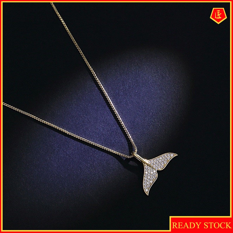 [Ready Stock]Fashion Fishtail Dolphin Necklace Simple Temperament Inlaid Diamond Pendant