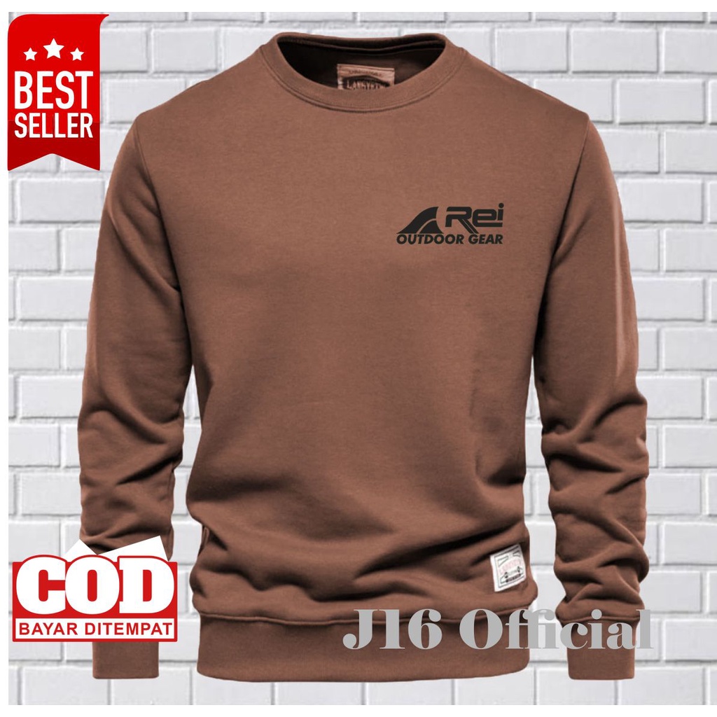 OUTDOOR REI Crewneck Sweater Oblong Pria Bahan Fleece Tebal