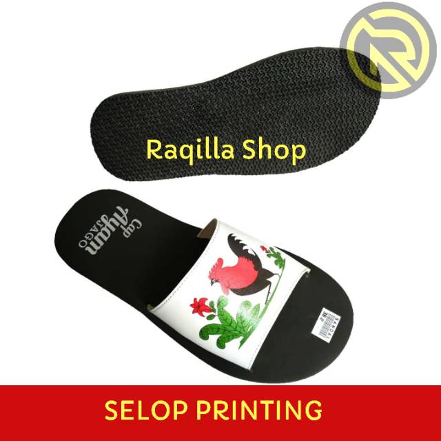 sandal santai pria slop kokop original printing cap ayam jago  - sandal jepit printing motif ayam