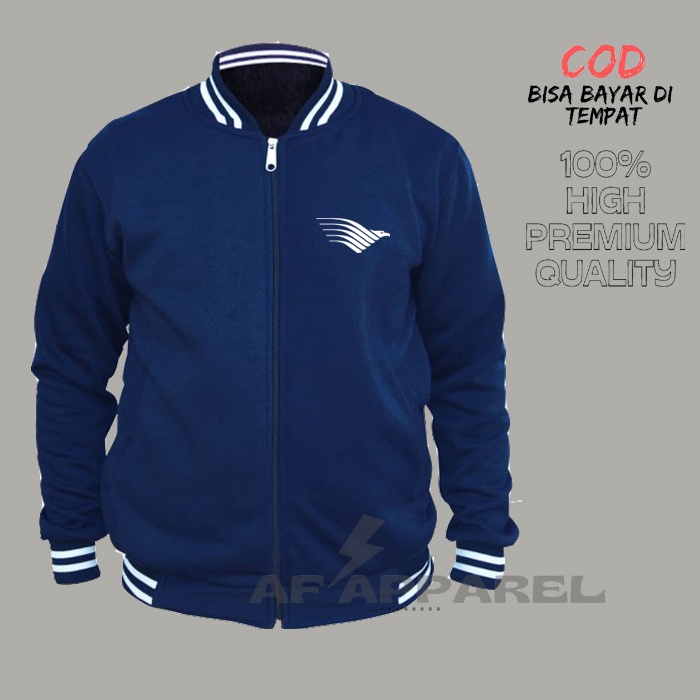 Jaket Baseball Varsity Resleting Aviasi Garuda Indonesia Fleece Pria Wanita - Jaket Custom Pesawat -