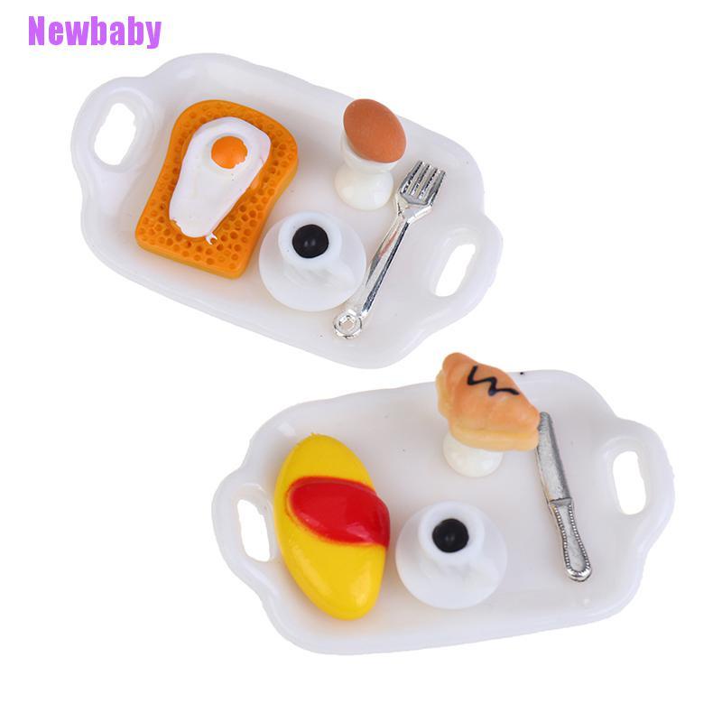 (Newbaby) Miniatur Piring Sarapan Telur / Roti Skala 1 / 12 1 / 6 Untuk Rumah Boneka