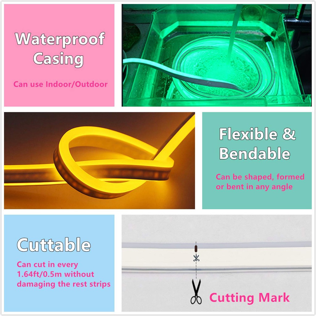Lampu LED Neon Flex Flexible Sign Strip Waterproof IP65 Lights Silicone Tube Yellow Kuning