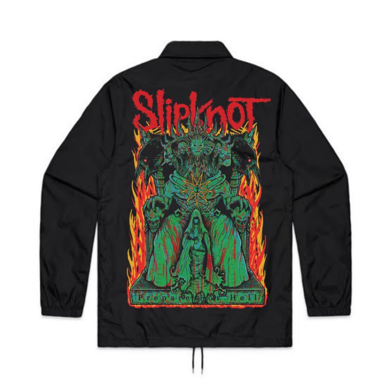 COACH JAKET BAND SLIPKNOT PREMIUM | JAKET SLIPKNOT | WINDBREAKERS JAKET METAL DISTRO PRIA HITAM
