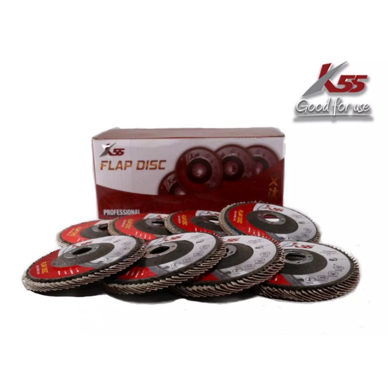 K55 Mata Gerinda Amplas 4 Inch Flap Disc Grade A40 A60 A80 A100 A120 A150 A180 A240 A320 A400 Amplas Tumpuk Susun Bulat