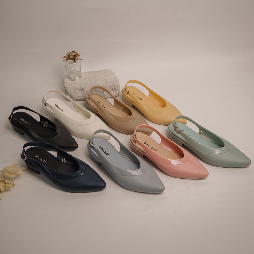 BELLEZA MALL - Slingback Flat Shoes MELISA WHITE | sepatu kerja kantoran wanita hak rendah 3cm warna putih | mules flatshoes pergi formal shoe cewek / perempuan executive beleza shoes official