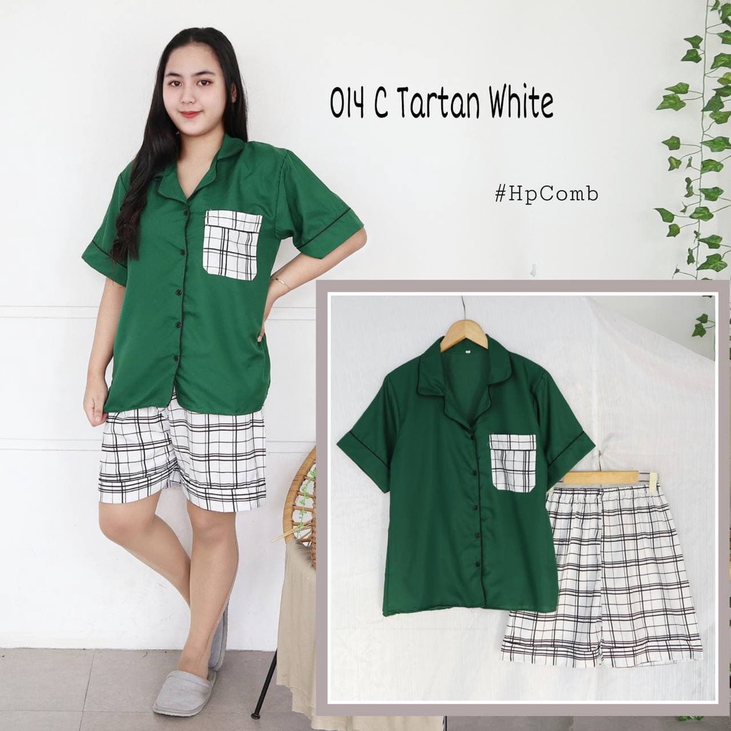 IZANY Piyama Dewasa Hotpant Combina Allsize / HP  Combina Saten Apple LD 100-014 TARTAN WHITE G B