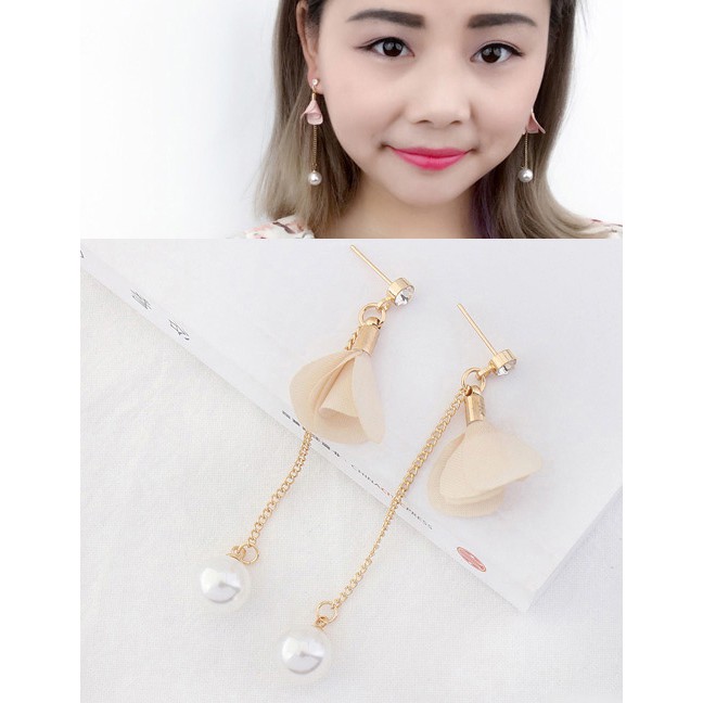 LRC Anting Tusuk Fashion Flower&amp;pearls Decorated Long Y577XX