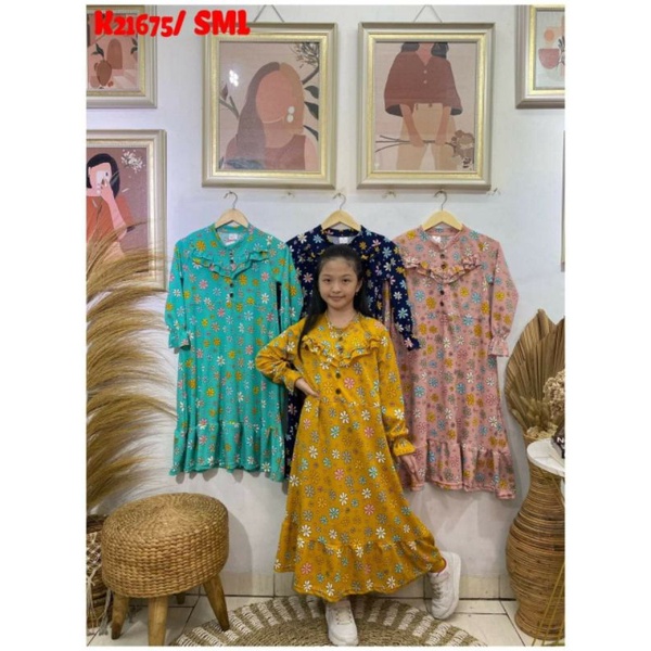 Gamis Anak Motif Bunga2 Untuk Anak 6-9 Tahun