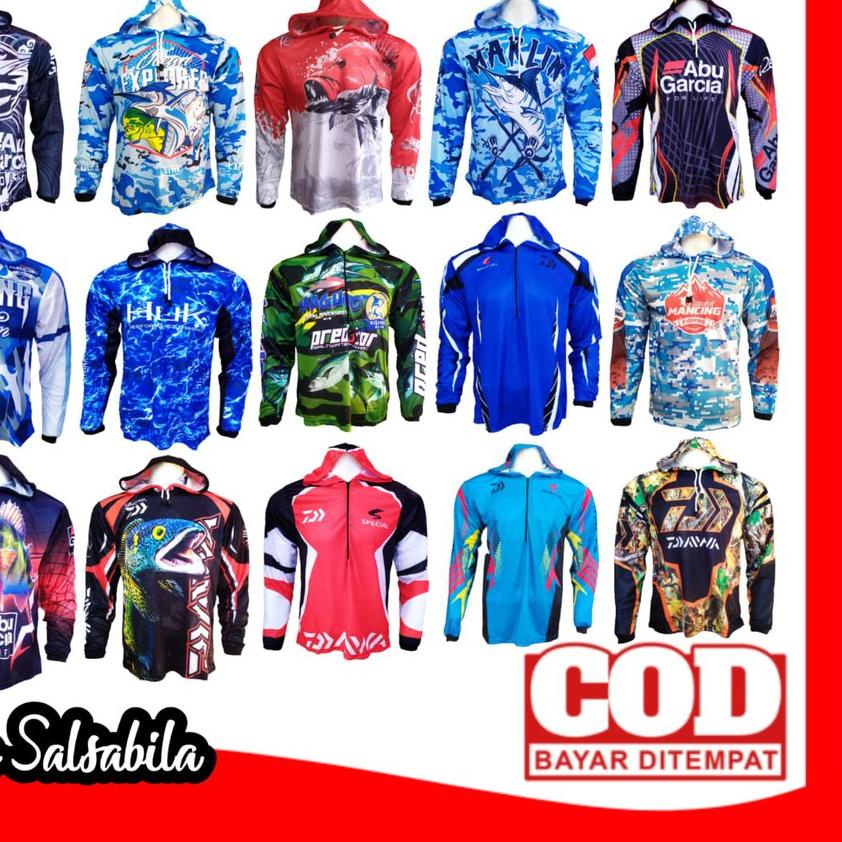 ➻ Jersey Mancing Hoodie Lengan Panjang / Kaos Mancing Tudung / Baju Mancing Mania Jersey Pakaian Pri