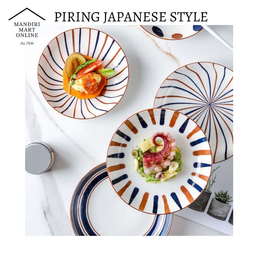 Piring Keramik Porcelin Bulat 8 Inci Tebal Japanese Style Piring Makan Keramik Modern