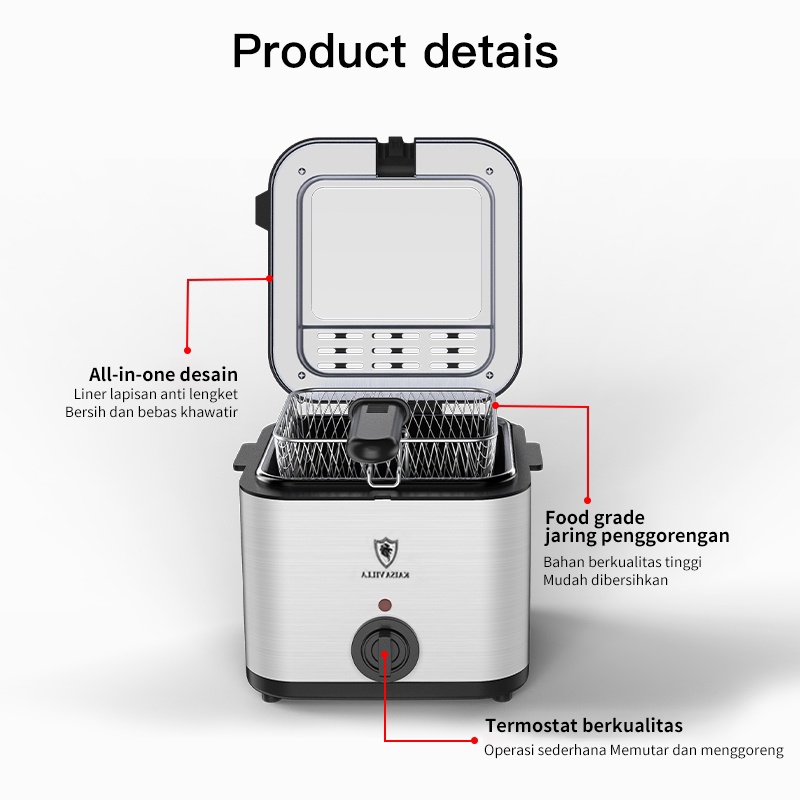 Kaisa Villa Penggorengan Listrik 2.5L Multifungsi Deep Fryer Listrik