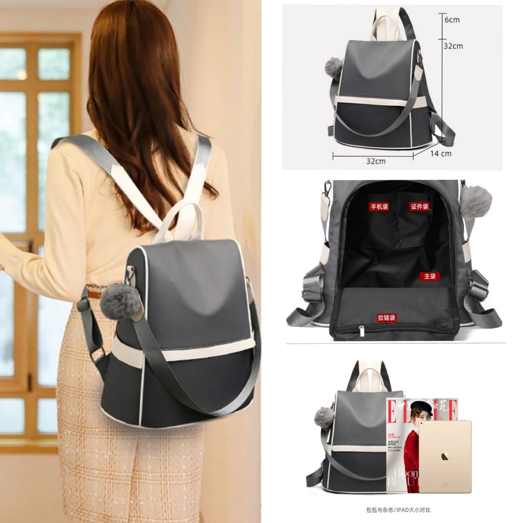 TAS RANSEL WANITA ANTI AIR IMPORT ABU-ABU NAMESI TA435G2 BACKPACK KOREA PREMIUM GENDONG PUNGGUNG SEKOLAH KERJA KULIAH CEWEK BATAM ORI BRANDED REMAJA MURAH