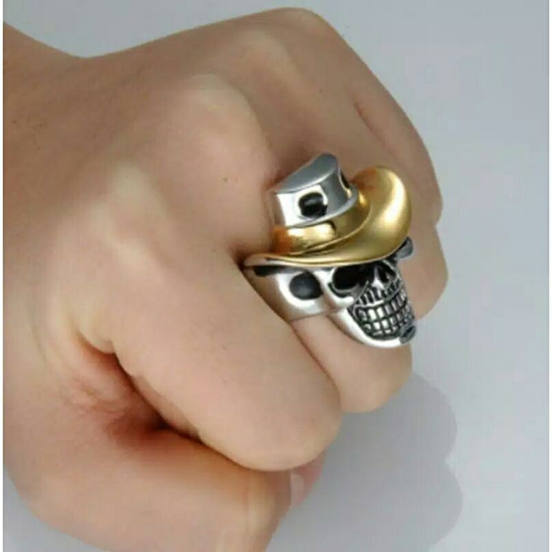 Cincin pria gaya tengkorak punk style head piece style